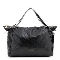bolso shopping efecto piel metalizada bordado geometrico black