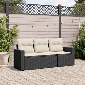 Conjunto De Sofás De Jardín Con Cojines 3 Uds | Mueble Jardin Mesa Y Sillas Ratán Sintético Negro Cfw838007