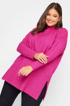 Yours Jersey De Punto Amplio Fucsia Con Cuello Alto, Mujer Curvy Y Tallas Grandes, Yours