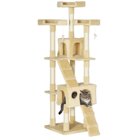 pawhut arbol rascador grande para gatos 50x50x170 cm niveles cuevas escaleras juguetes camas beige centro de actividades y descanso   aosom espana