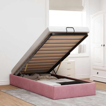 Cama Individual | Cama Para Adultos | Estructura De Cama Otomana Sin Colchón Terciopelo Rosa 80x200cm Cfw650043