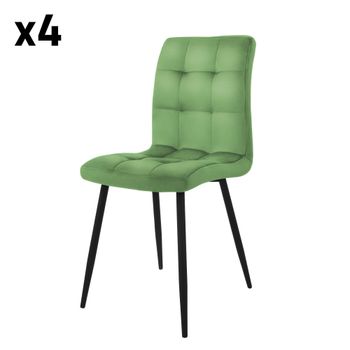 4x Sillas de comedor verde salvia tapizado con respaldo patas de metal