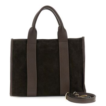 bolso tote de ante con ribete y asas tubulares de piel martelé dark brown taglia unica