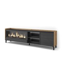 mueble tv television muebles de salon almacenaje 212x61x35 cm para tv hasta 80 chimenea electrica xxl diseno industrial led estilo moderno negro y roble