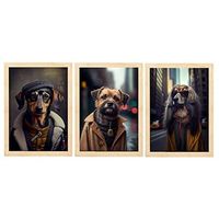 set de 3 posters frio en estilo fotografia a todo color divertidas ilustraciones realistas de animales con ropa humana diseno y decoracion de interiores a3 marcos madera clara nacnic