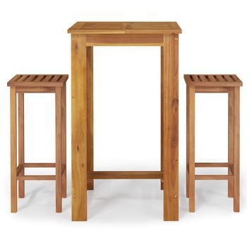 Conjunto Mesa Y Taburetes Altos Muebles Jardin 3 Uds Madera Maciza Acacia
