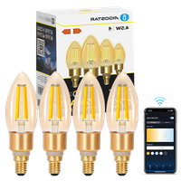 aigostar edison bombillas alexa led e14 bombillas inteligentes 45w 470lm wifi bombilla vintage c35 bombillas filamento regulable 2700k-6500kr compatible con alexagoogle home ambar 4 pack