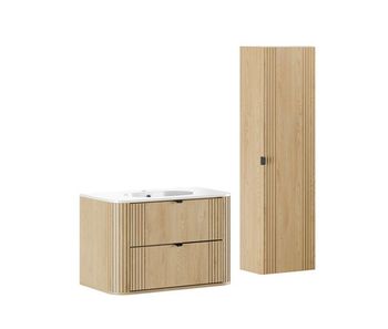 Conjunto mueble de lavabo individual encastrado 80 cm y columna mila madera