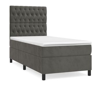 Cama box spring con colchón terciopelo gris oscuro 90x190 cm diseño de botones