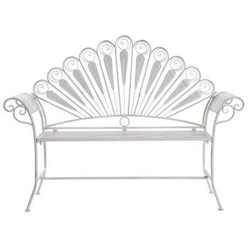 Banco De Jardín Vintage De Metal Y Hierro Con 2 Plazas Con Reposabrazos Efecto Desgastado Blanco Crema Pavia