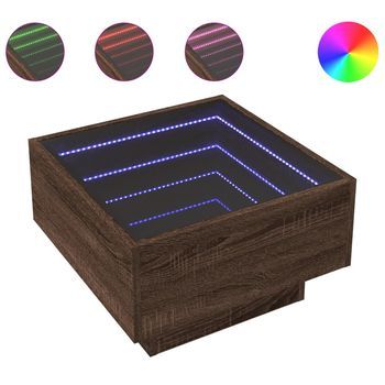 Mesa De Café - Mesa De Centro Y Led Madera Ingeniería Marrón Roble 50x50x30 Cm