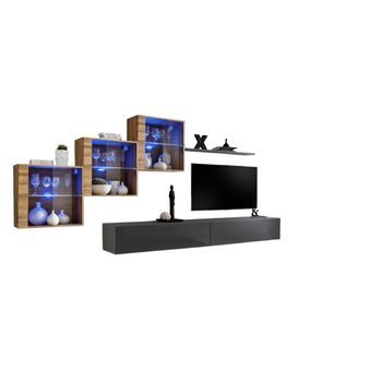 Conjunto De Muebles De Salón Switch Xx Diseño, Color Gris Brillante Y Roble Wotan.