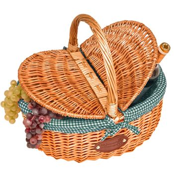 Cesta de picnic de mimbre natural campagne vichy verde
