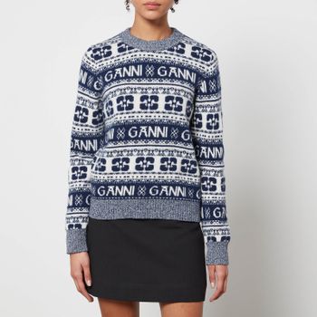 Ganni Logo-Intarsia Wool-Blend Jumper - XS