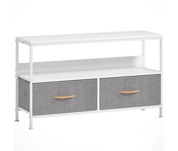 Homcom mueble de tv, mesa de tv con estante y 2 cajones de tela plegables, para televisores hasta 47 pulgadas, largo de 98 cm, para salón, dormitorio, blanco y gris