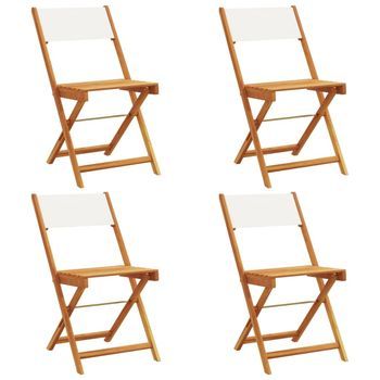 Pack 4 Uds Sillas Jardín | Silla De Exterior | Sillón Plegables Tela Madera Maciza Y Tela Crema