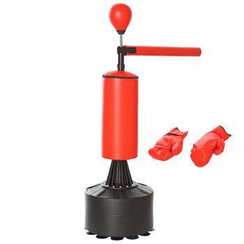 HOMCOM Saco de Boxeo de Pie con Bola de Velocidad y Barra Giratoria de 360° Punching para Adultos y Niños 88x48x155-205 cm Negro y Rojo   Aosom España
