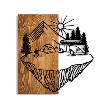 Decoración Pared De Madera Camp Life Nogal Negro 54x57 Cm