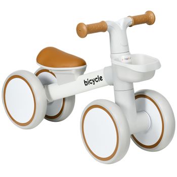 AIYAPLAY Bicicleta sin Pedales para Niños de 12-36 Meses con Asiento Ajustable Cesta y 4 Ruedas Silenciosas 56x27x39 cm Blanco