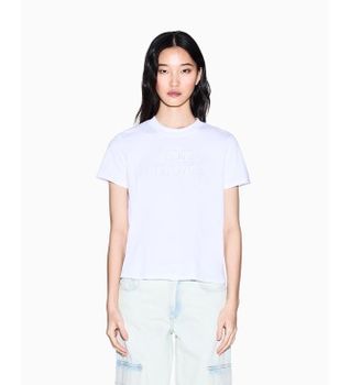 A|X Armani Exchange para mujer. XW002334AF10358U0002 Camiseta Premium Casual blanco (S), Algodón, Manga corta