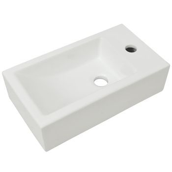 Lavabo De Baño Moderno | Lavabo Con Agujero Grifo Rectangular Cerámica 46x25,5x12 Blanco