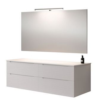 Kibath Mueble De Baño Con Lavabo, Espejo Y Aplique Led Boreal 120x45 Cm Acabado Blanco Mate 2 Cajones Suspendido