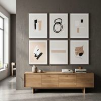 juego de 6 cuadros moderno de lienzo beige 60x4x80 cm