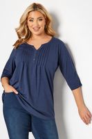 camiseta algodon azul con jaretas y cuello panadero mujer curvy y tallas grandes yours