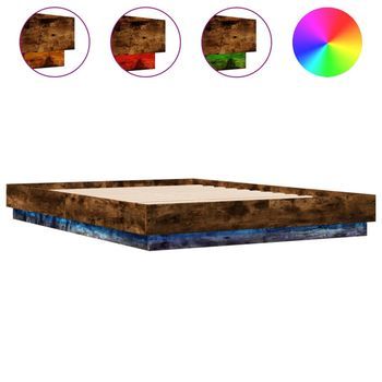 Estructura De Cama Con Luces Led Roble Ahumado 120x200 Cm Vidaxl