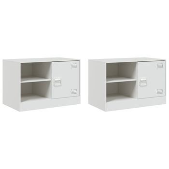 2 Uds Muebles Tv | Mueble De Salón | Armario Tv Acero Blanco 67x39x44 Cm