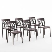 set de 6 sillas de resina con fibra de vidrio apilables para interiores o exteriores marron - emma