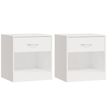Pack 2 Uds Mesitas De Noche | Mesa Auxiliar | Mesilla Con Cajón Blanco Con Brillo