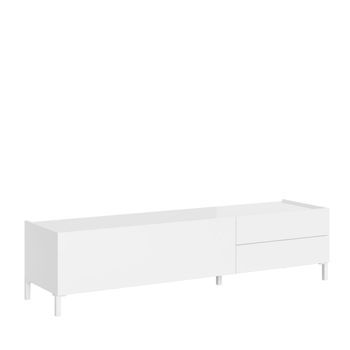 Meuble De Tv 1 Puerta Abatible Y 2 Cajones 160x42x40 Cm Solaria Blanco Brillante