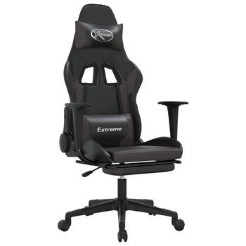 Silla Gaming | Silla De Oficina | Silla Gamer Ergonomica Con Reposapiés Cuero Sintético Negro Gris