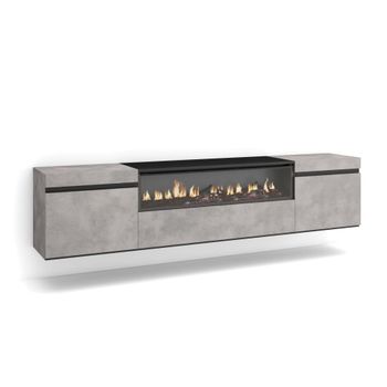 Mueble tv efecto madera cemento 200x35x45cm chimenea efecto fuego