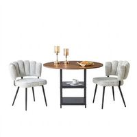 conjunto de comedor juego de comedor redondo 107 cm con estantes 2 sillas de comedor tela boucle mesa de comedor efecto nogal metal y mdf nogal y gris crema