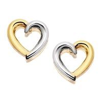 9ct Gold Two Colour Open Heart Stud Earrings - 8mm - G0143