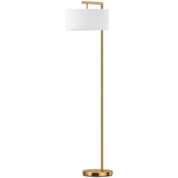 HOMCOM Lampara de Pie con Pantalla de Tela de Lino Base Redonda Estable para Sala Oficina Dormitorio 47x37x153 cm Oro y Blanco   Aosom España
