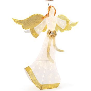 Ángel De Navidad Iluminado De 160 Cm Costway Figura Navideña Con Halo