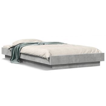Cama Individual | Cama Para Adultos | Estructura Cama Con Luces Led Madera Gris Hormigón 100x200 Cm