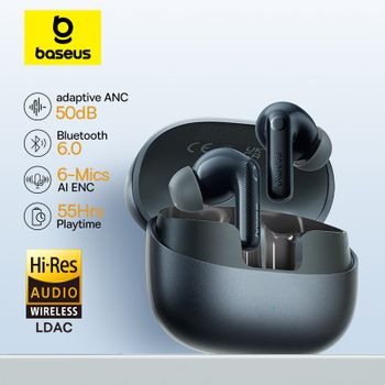 Audífonos Inalámbricos Baseus EP10 Pro ANC con Bluetooth 6.0, Cancelación de Ruido Adaptativa en Tiempo Real de 50dB, 6 Micrófonos, Alta Resolución LDAC, IP55