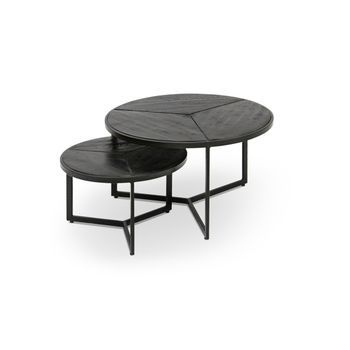 Mesa Baja Nido Redonda De Madera Maciza Exótica. Acabado Negro Colección Lave.