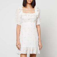 rixo camile floral-appliqued cotton-gauze mini dress - uk 8