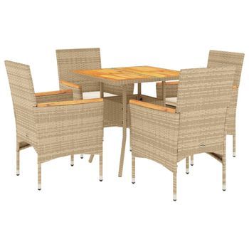 Set De Comedor Jardín 5 Piezas Con Cojines Ratán Pe Acacia Beige