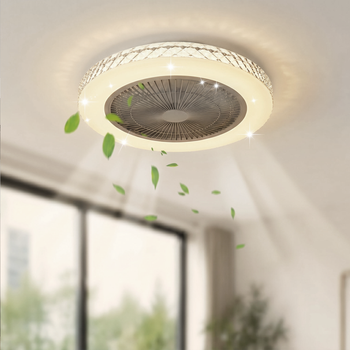 Nettlife Ventilador Techo Led 48.5cm Cristal, Silencioso Regulable, Mando Distancia, Temporizador, Diseño Moderno Salón Dormitorio