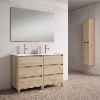 Mueble Jade 140 Cm 6c 2s, Roble Hércules. Pack Mueble + Lavabo.