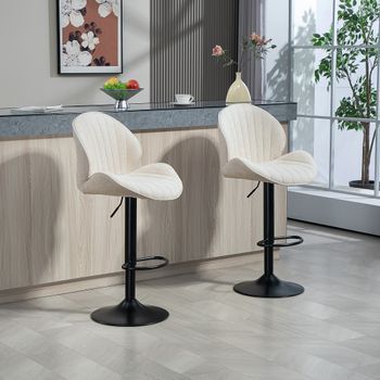 2 Taburetes De Bar De Chenilla Homcom 48x50x94-115 Cm Beige