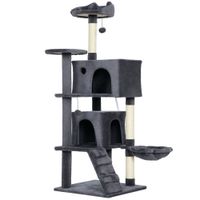 pawhut arbol para gatos alto 140 cm con 2 casetas cama y hamaca para 2-3 gatos revestimiento de peluche gris