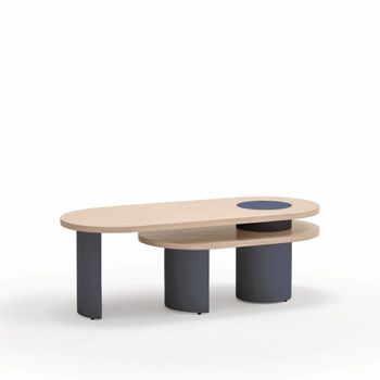 Mesa de centro natural claro y patas azul oscuro