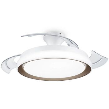Philips Luz LED y Ventilador de Techo Retráctil Blanco/Dorado con Aspas Transparentes